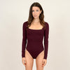 Stacy Square Neck Long Sleeve Bodysuit In Merlot