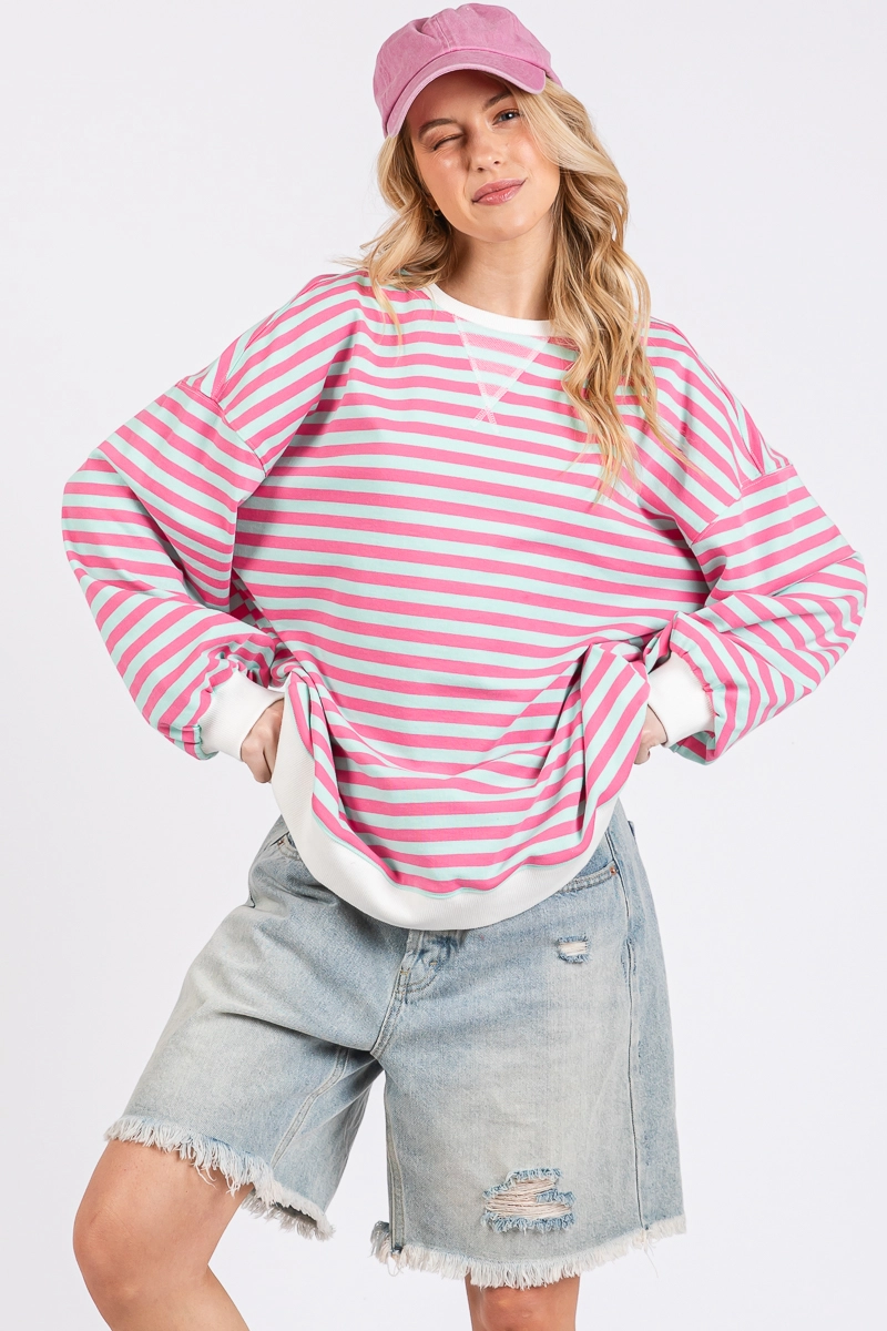 Multi Colour Striped Crew Neck | Pink & blue