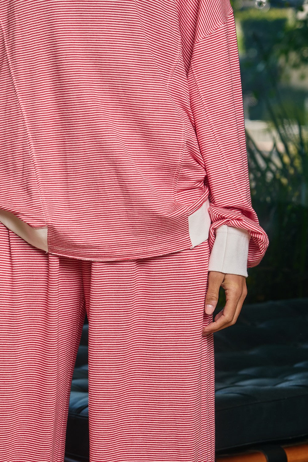 Reversible Twist Front Striped Knit Top