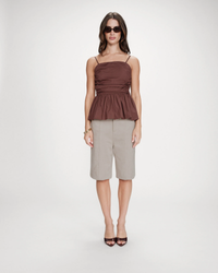 Peplum Bustier Square Neck Top | Chocolate
