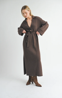 Amber Waist Tied Sweater Dress in Chocolate