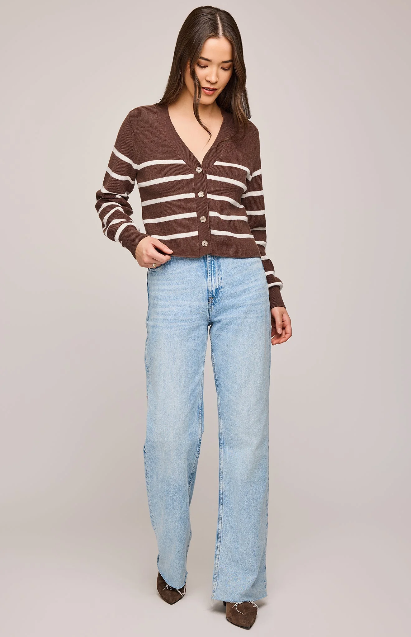 Eden Striped Cardi In Brunette Stripe