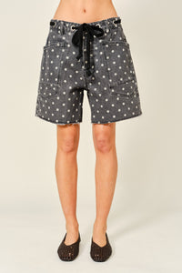 Cotton Polka Dot Barrel Shorts With Waist Belt