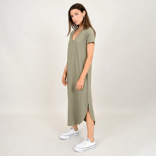 Vi Short Sleeve T-shirt Dress In Olive