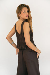 Solstice Ruched Tie Top in Chocolate