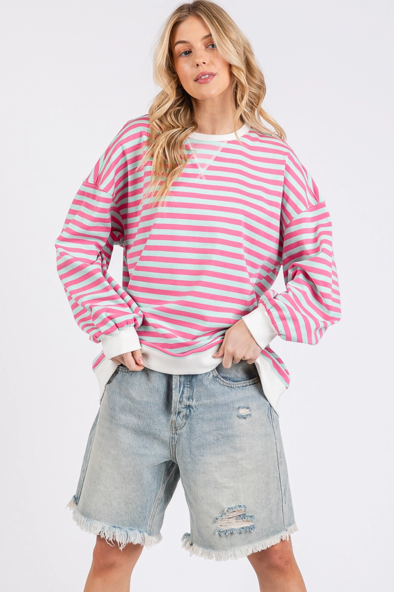 Multi Colour Striped Crew Neck | Pink & blue