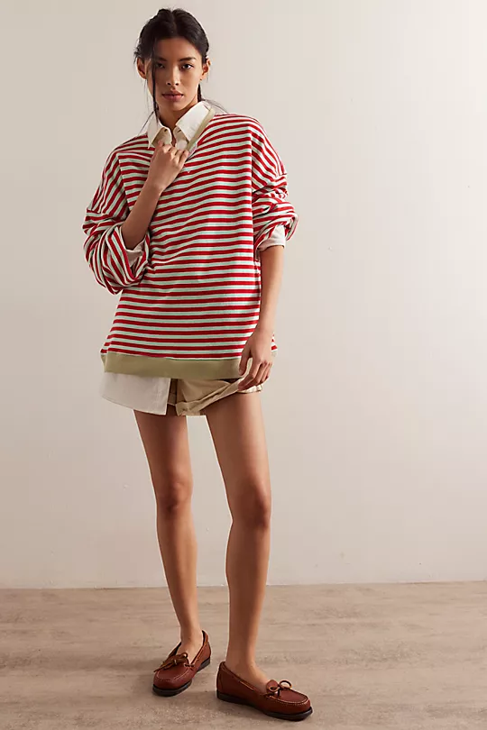 Classic Oversized Striped Crew | Cherry Combo