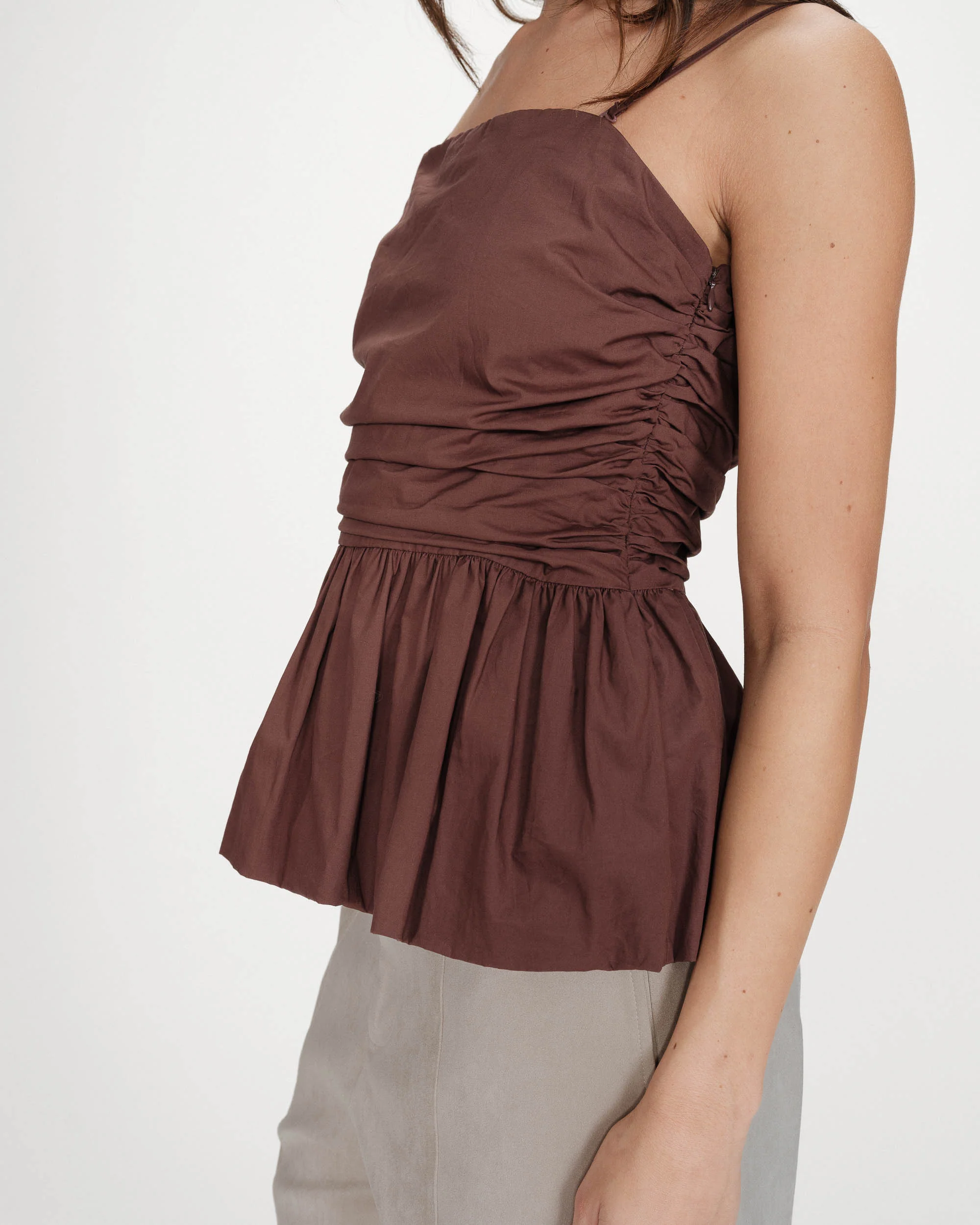 Peplum Bustier Square Neck Top | Chocolate