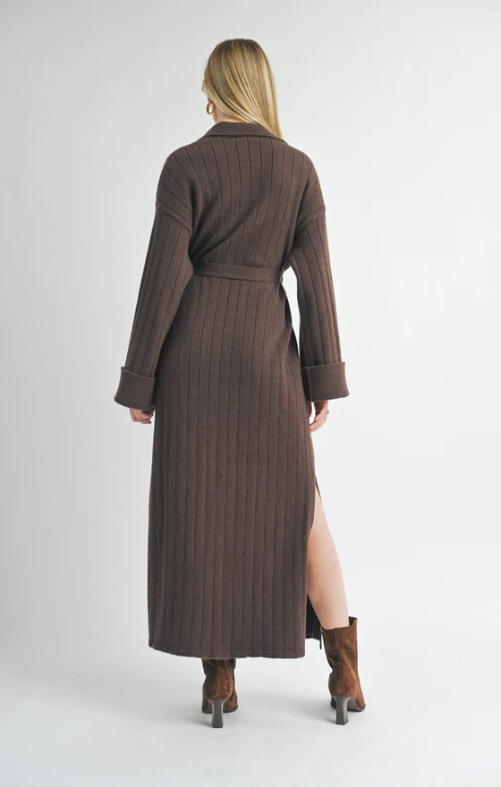 Amber Waist Tied Sweater Dress in Chocolate