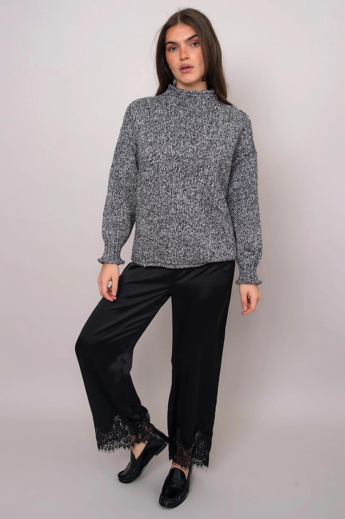 Valeriane Satin Lace Trim Pant