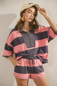Vintage Striped Rugby Set | Pink and Navy