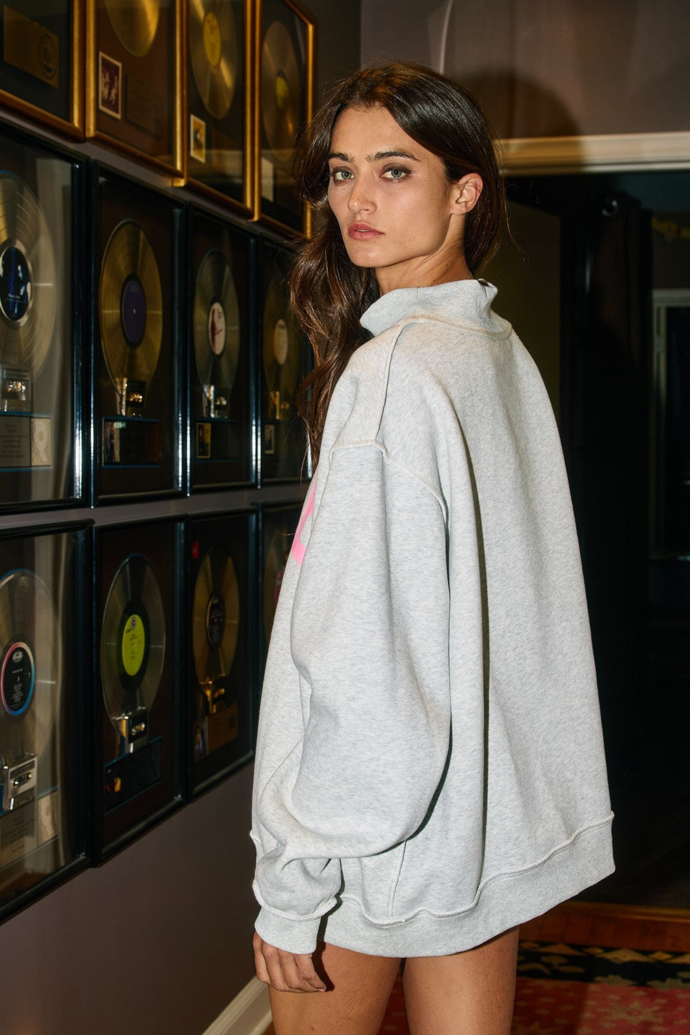 Pilates + Yoga Reversible Graphic Sweater | Heather Grey/Pink