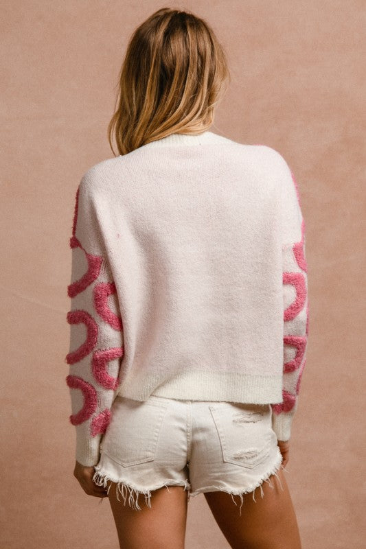 Textured Heart Buttoned V Neck Cardigan