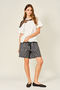 Cotton Polka Dot Barrel Shorts With Waist Belt