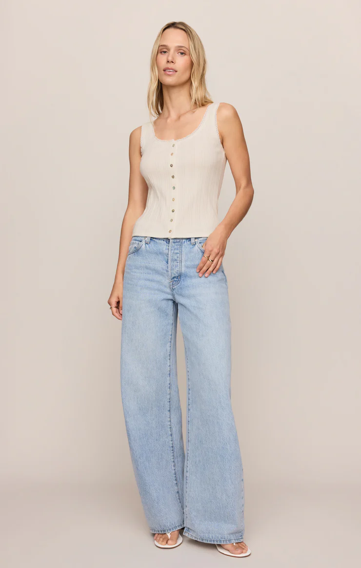 Lainey Pointelle Button Front Tank in Cloud