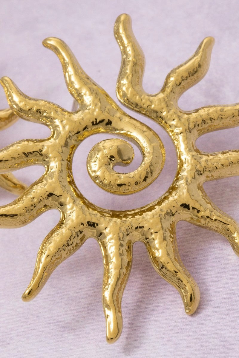 Gold Dipped Spiral Sun Large Stud Earrings