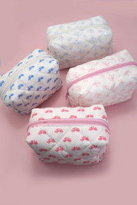 Quilted Bow Cosmetic Pouch Bag | Multiple Colours