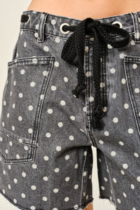 Cotton Polka Dot Barrel Shorts With Waist Belt