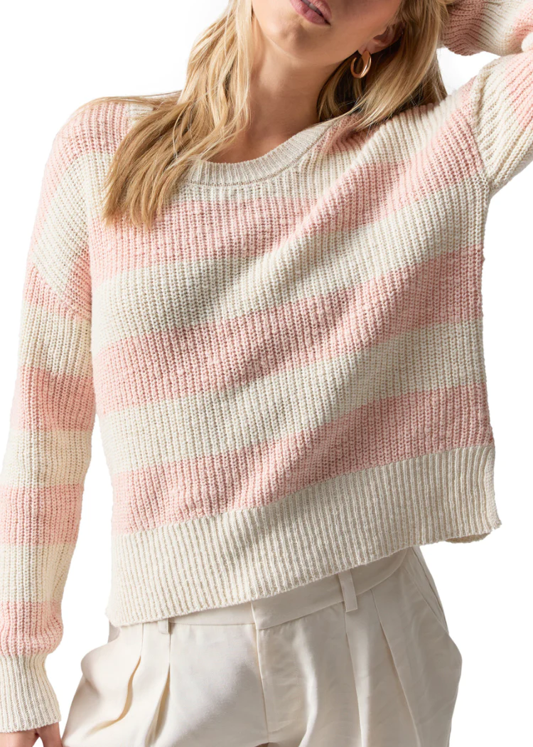 Scoop Neck Sweater In Rose/Natural Stripe