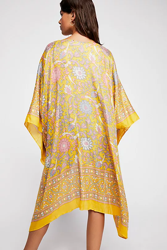 Magic Dance Border Print Kimono In Mellow Yellow