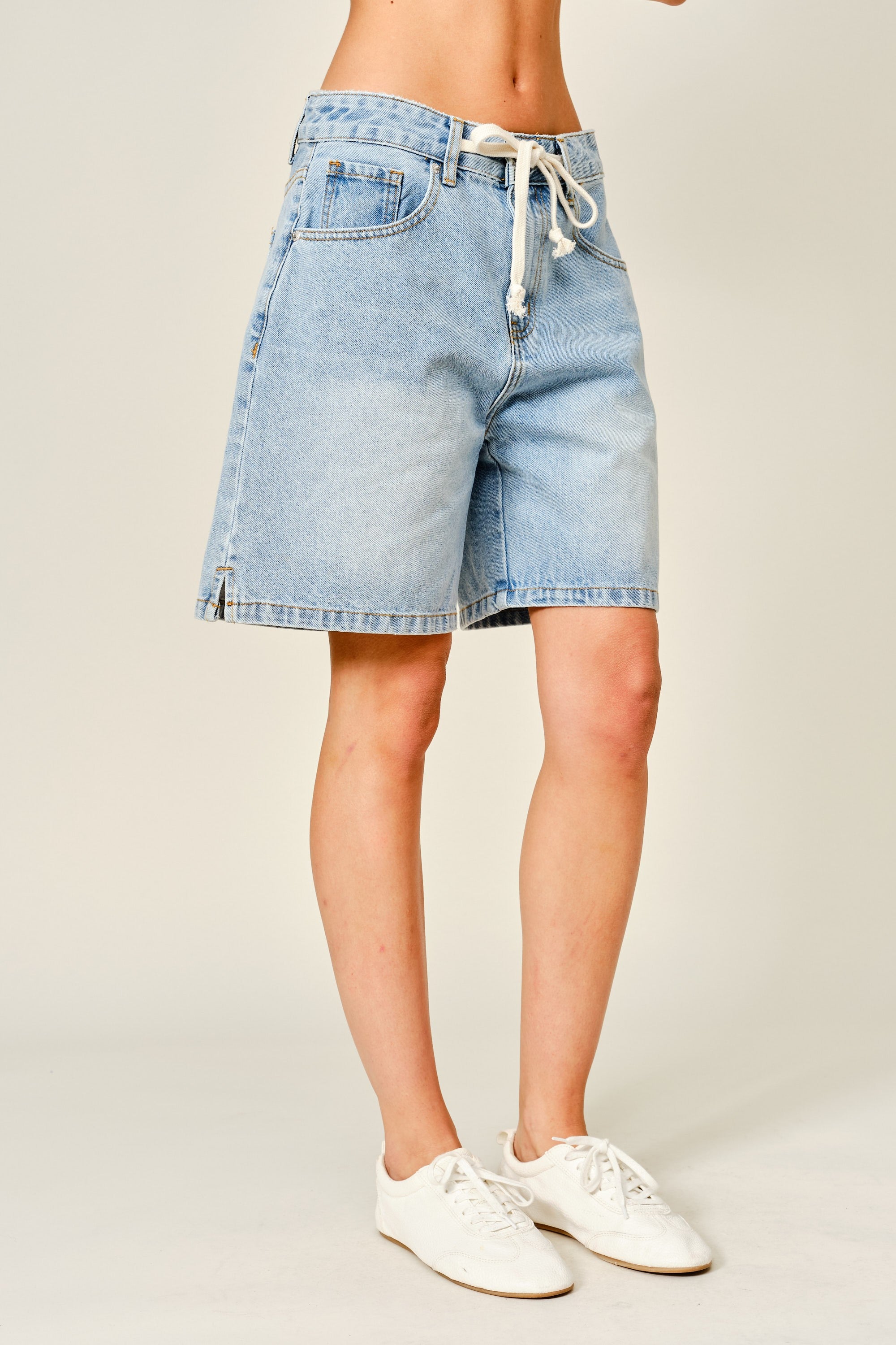 Straight Bermuda Denim Short With Drawstring
