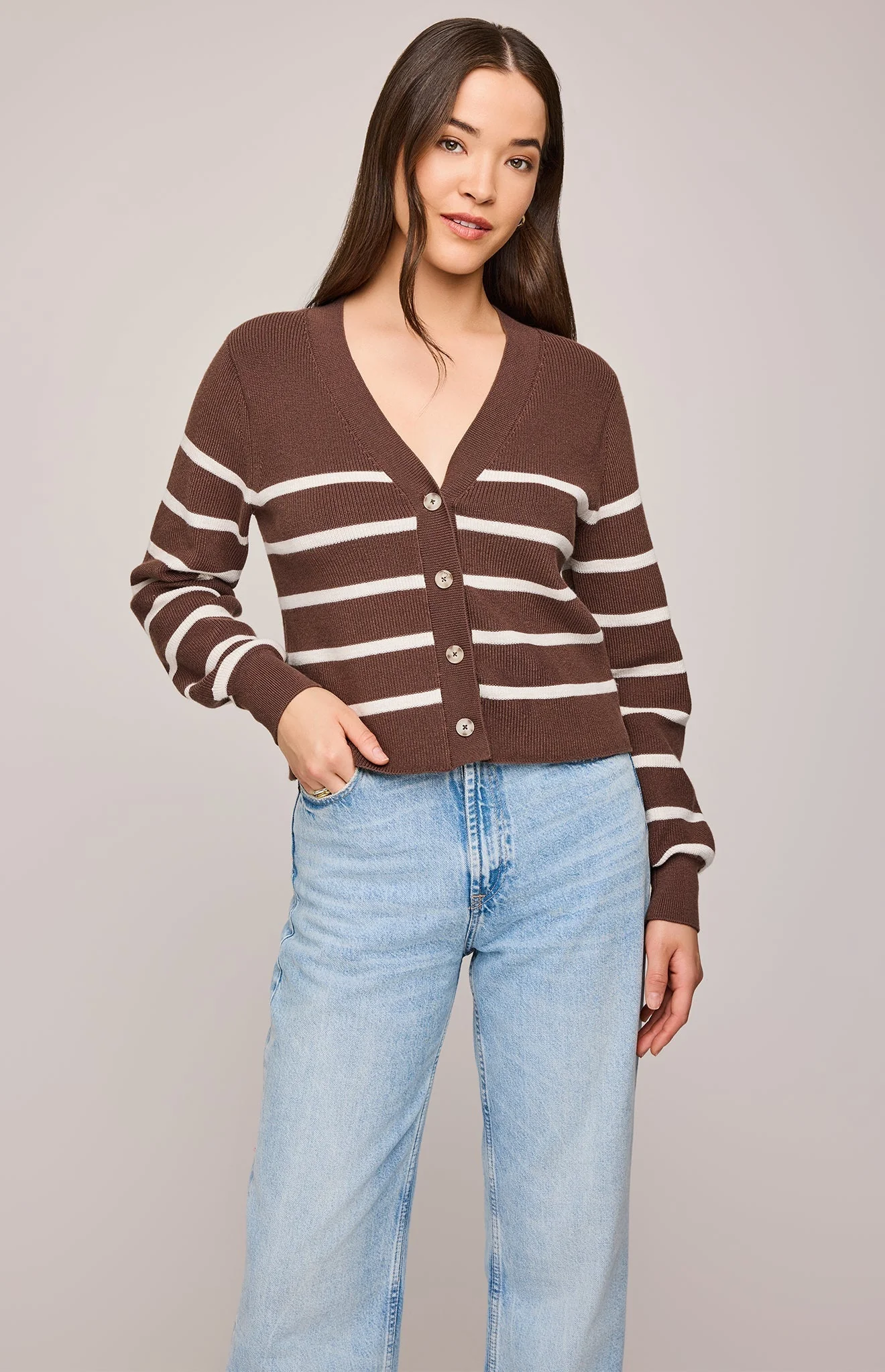 Eden Striped Cardi In Brunette Stripe