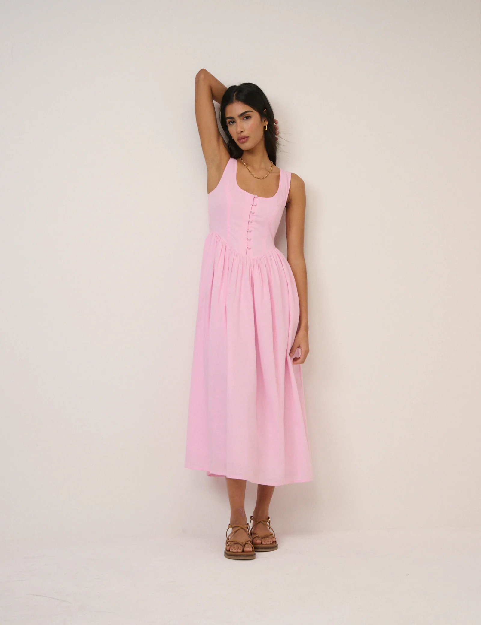 Pink Drop Waist Cora Midi Dress