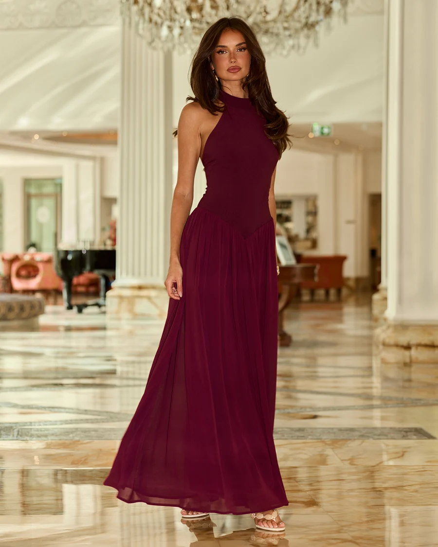 Caliana High Neck Maxi | Plum