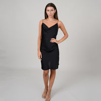 Cowl Neck Satin Slip in Black