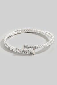 Double Row Cubic Zirconia Tennis Chain Cuff Bracelet