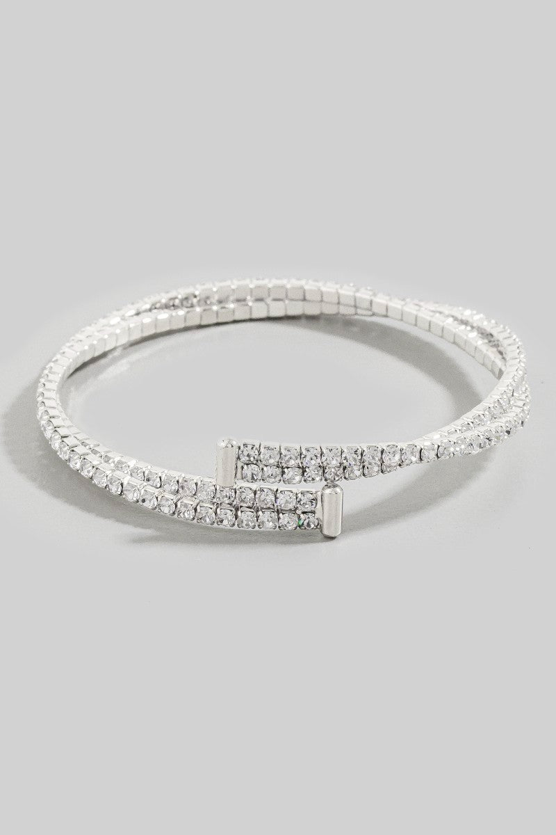 Double Row Cubic Zirconia Tennis Chain Cuff Bracelet