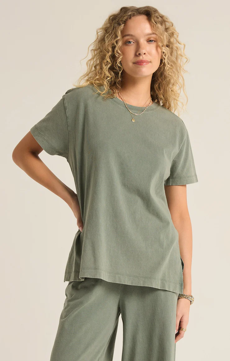 Shayla Cotton Jersey Crew Tee In Palm Green