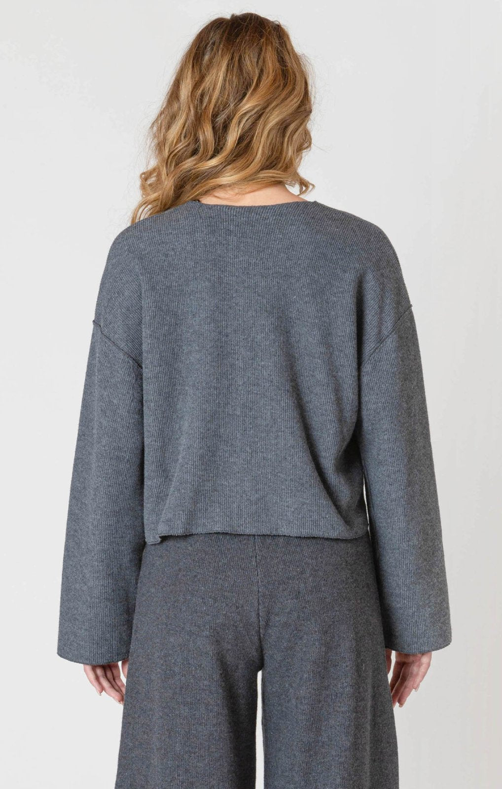 Knit Cardigan + Wide Leg Pant Set | Charcoal