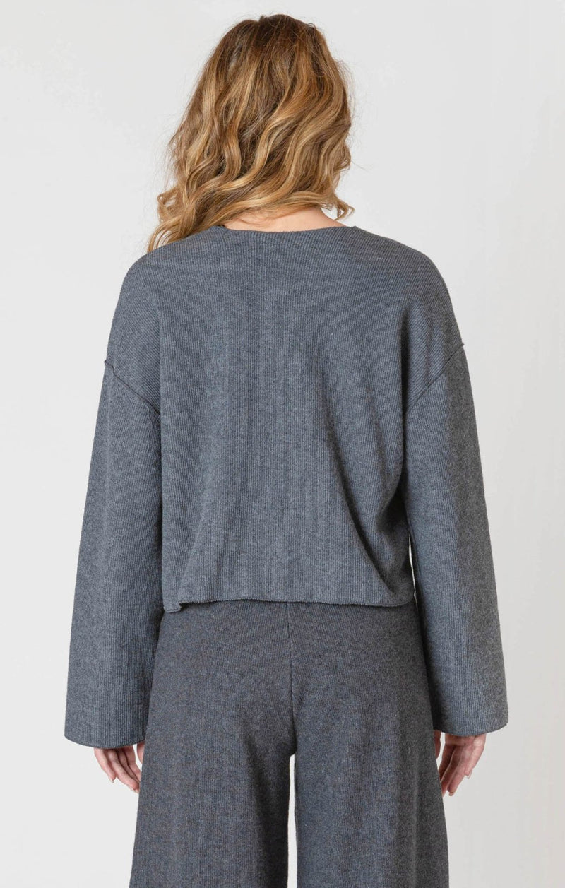 Knit Cardigan + Wide Leg Pant Set | Charcoal