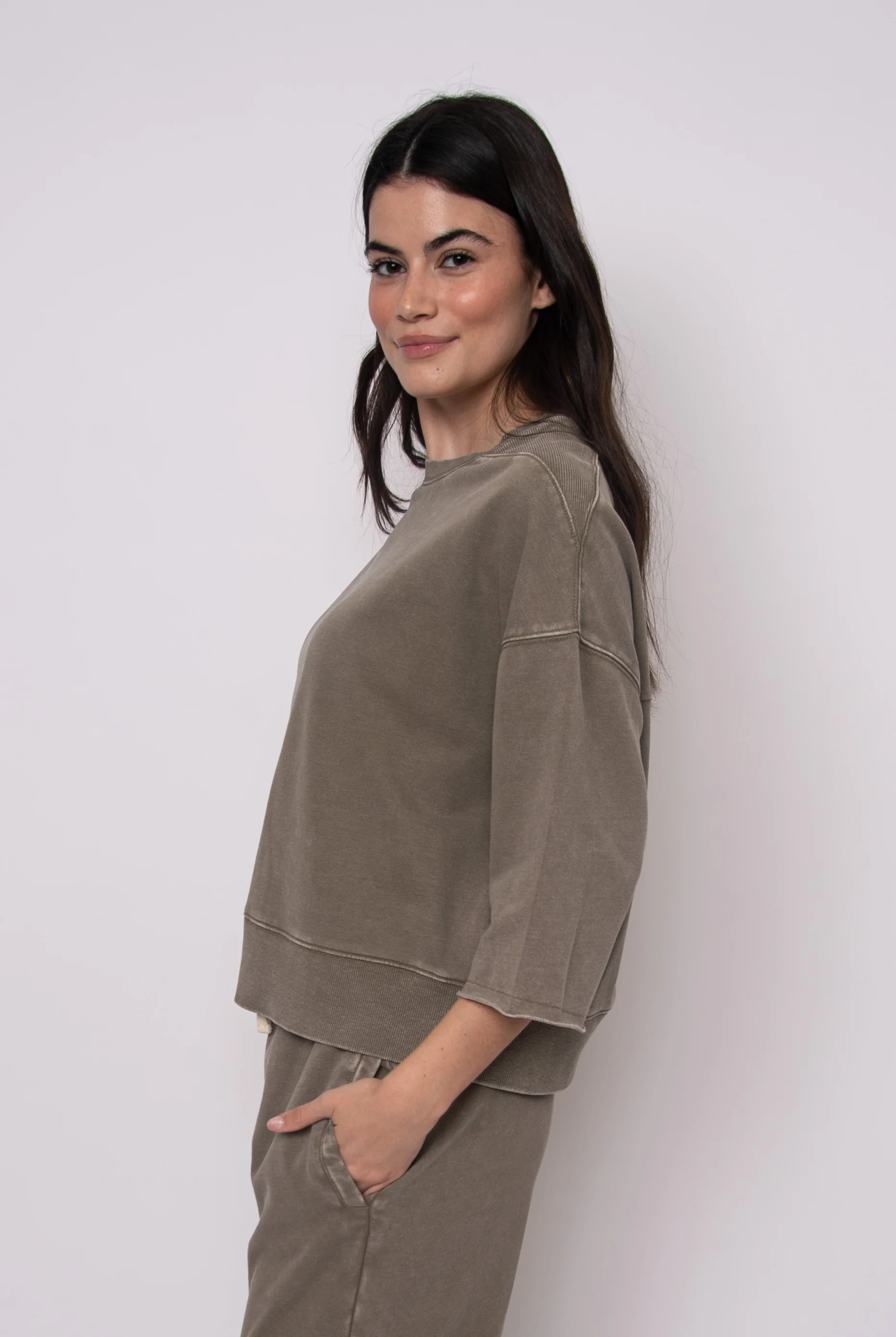 Brie French Terry Top in Olive