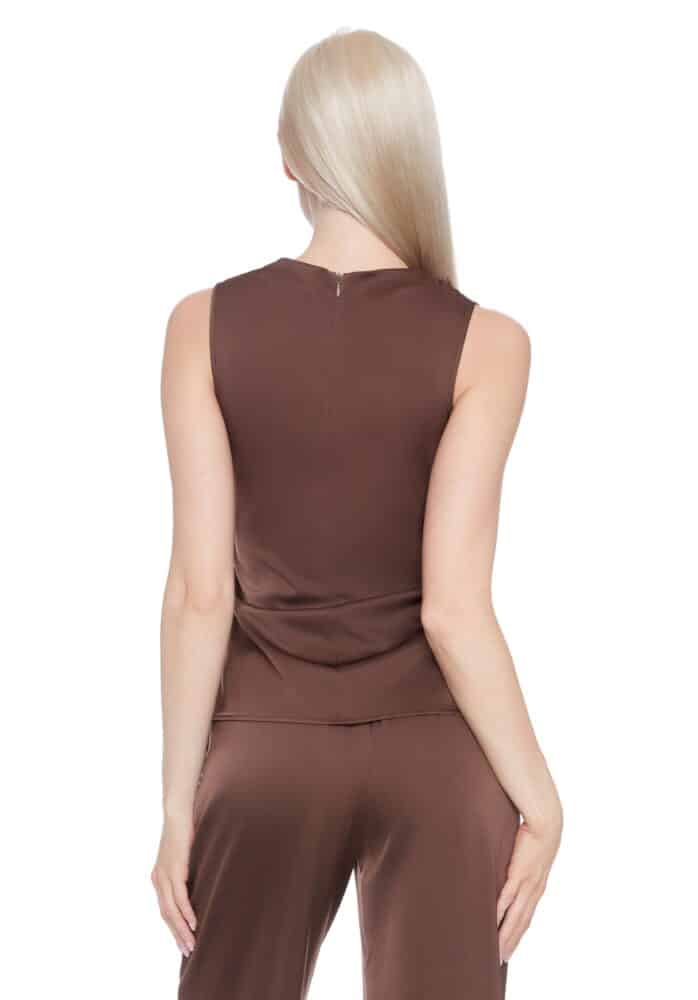 Veronica Belize Satin Sleeveless Top in Chocolate