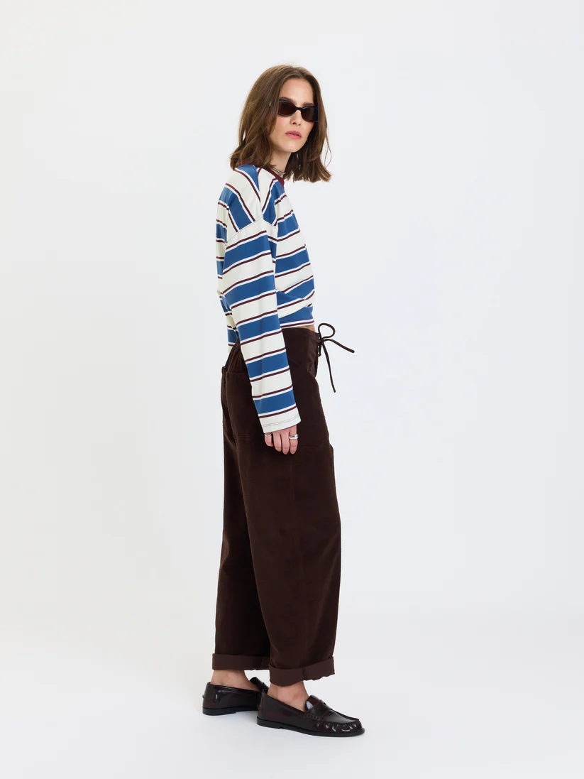 Villa Drawstring Barrel Pant in Chocolate