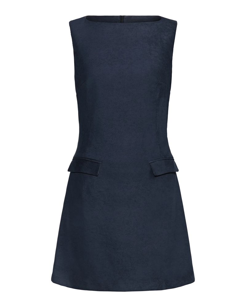 Suede Shift Dress in Navy