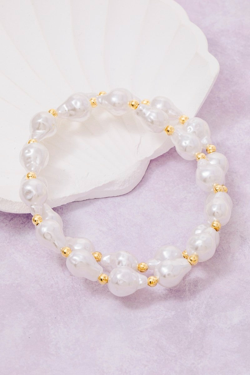 Irregular Pearl And Metallic Beaded Bracelet
