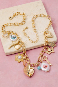 Assorted Charms And Heart Locket Chain Necklace
