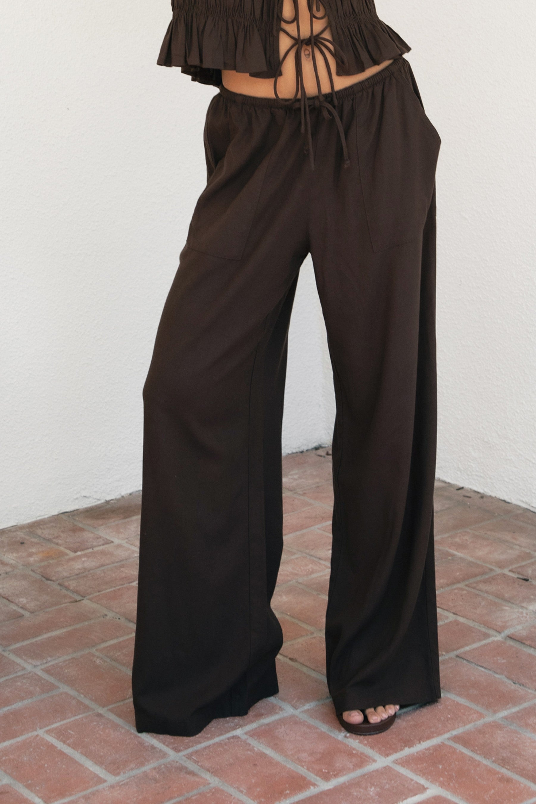 Solstice Linen Wide Leg Pant in Chocolate