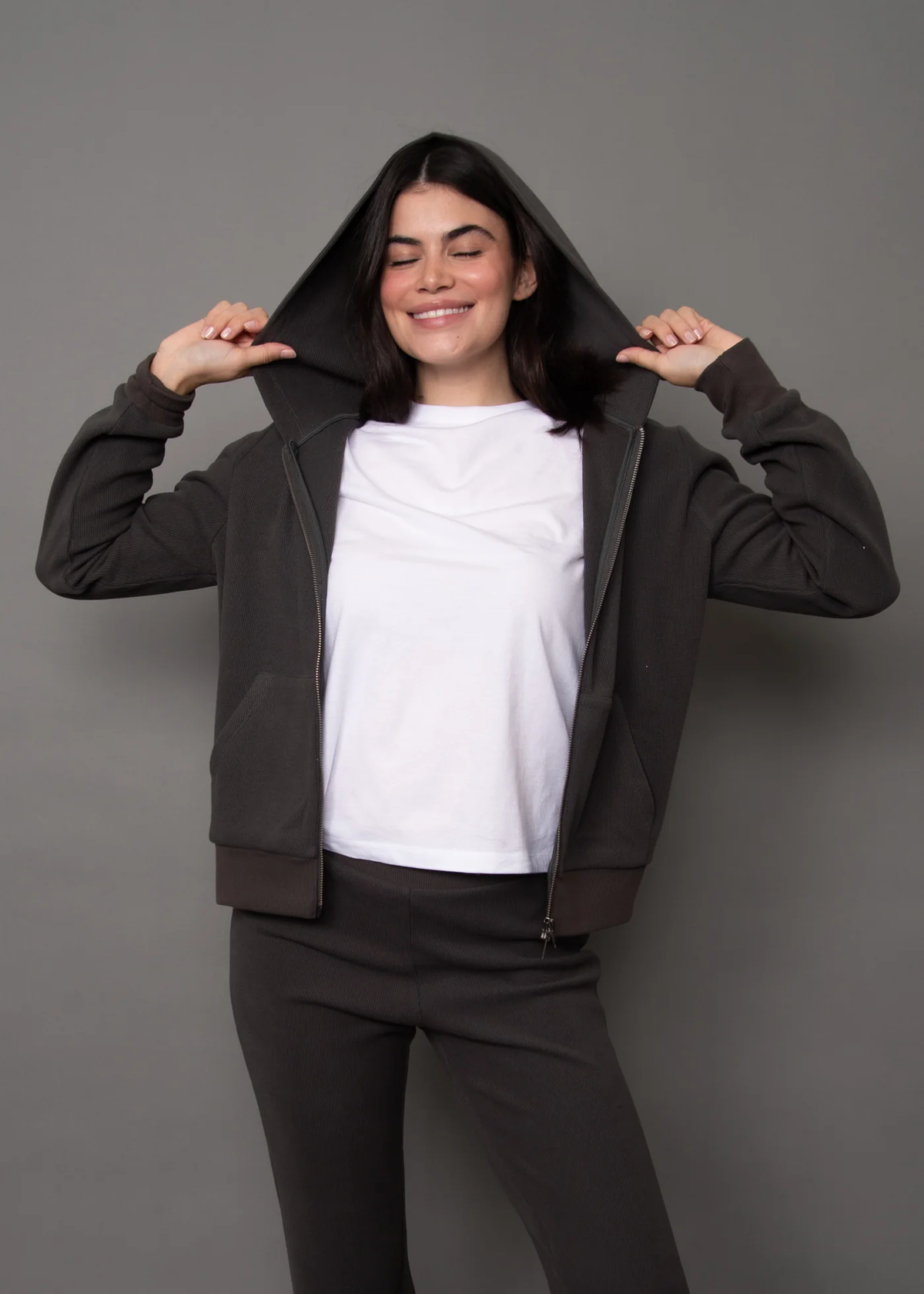 Hesta Cozy Waffle Zip up | Coal