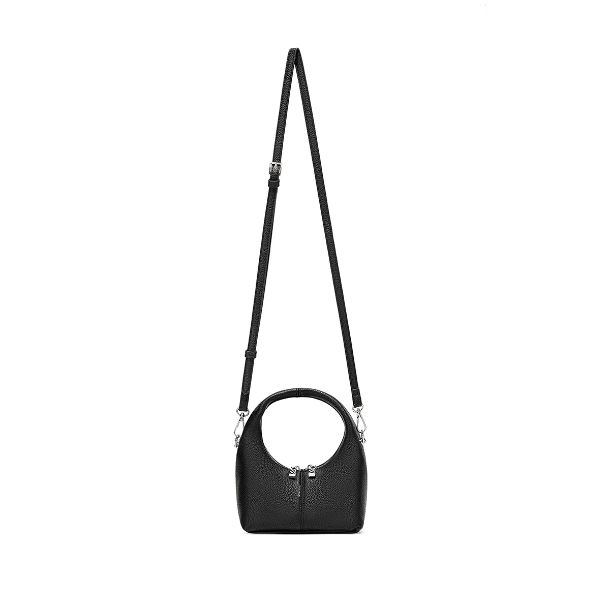 Circle Crossbody Bag in Black Pebbled