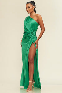 Satin Maxi Slit Dress In Kelly Green