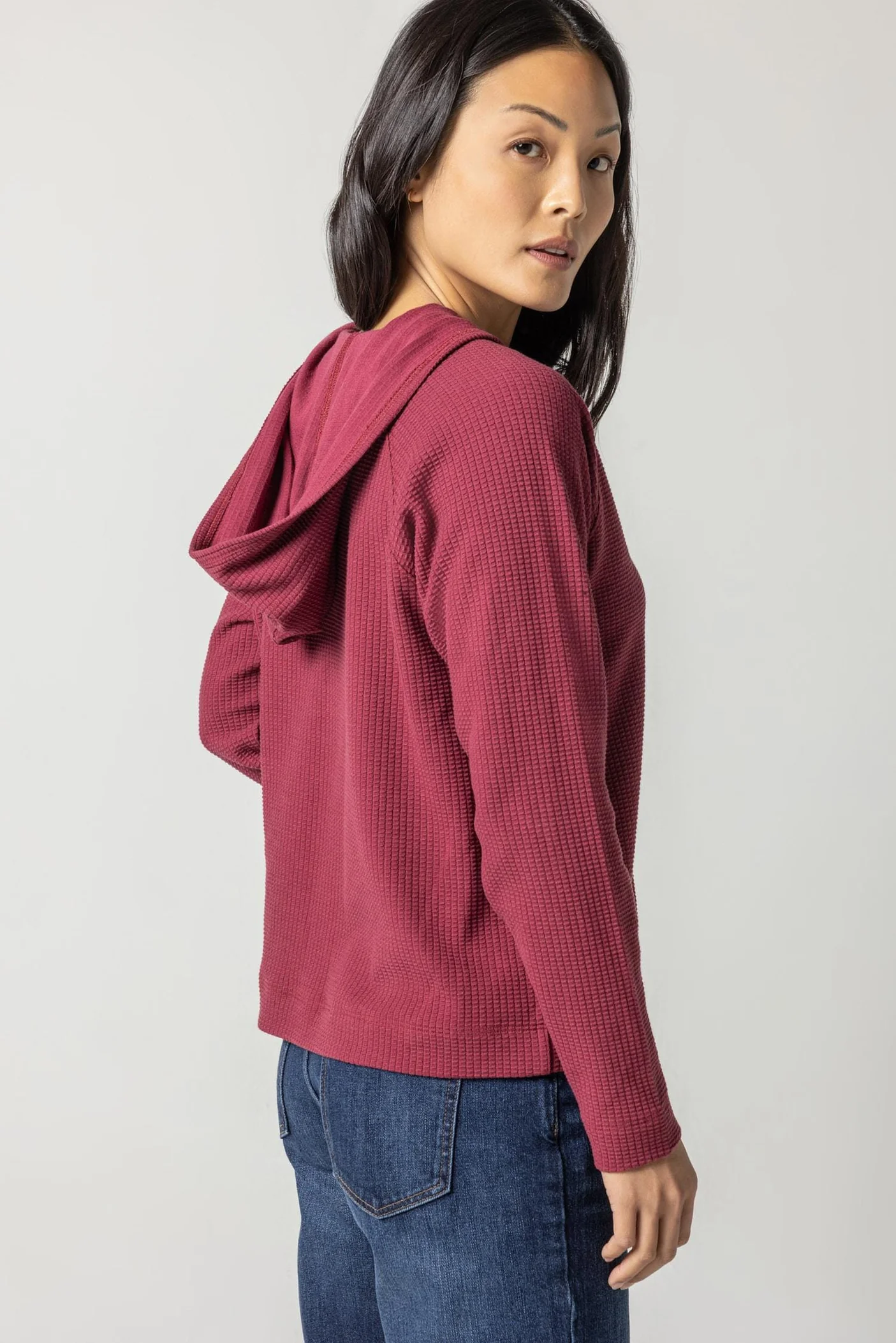 Shawl Collar Hoodie in Plum