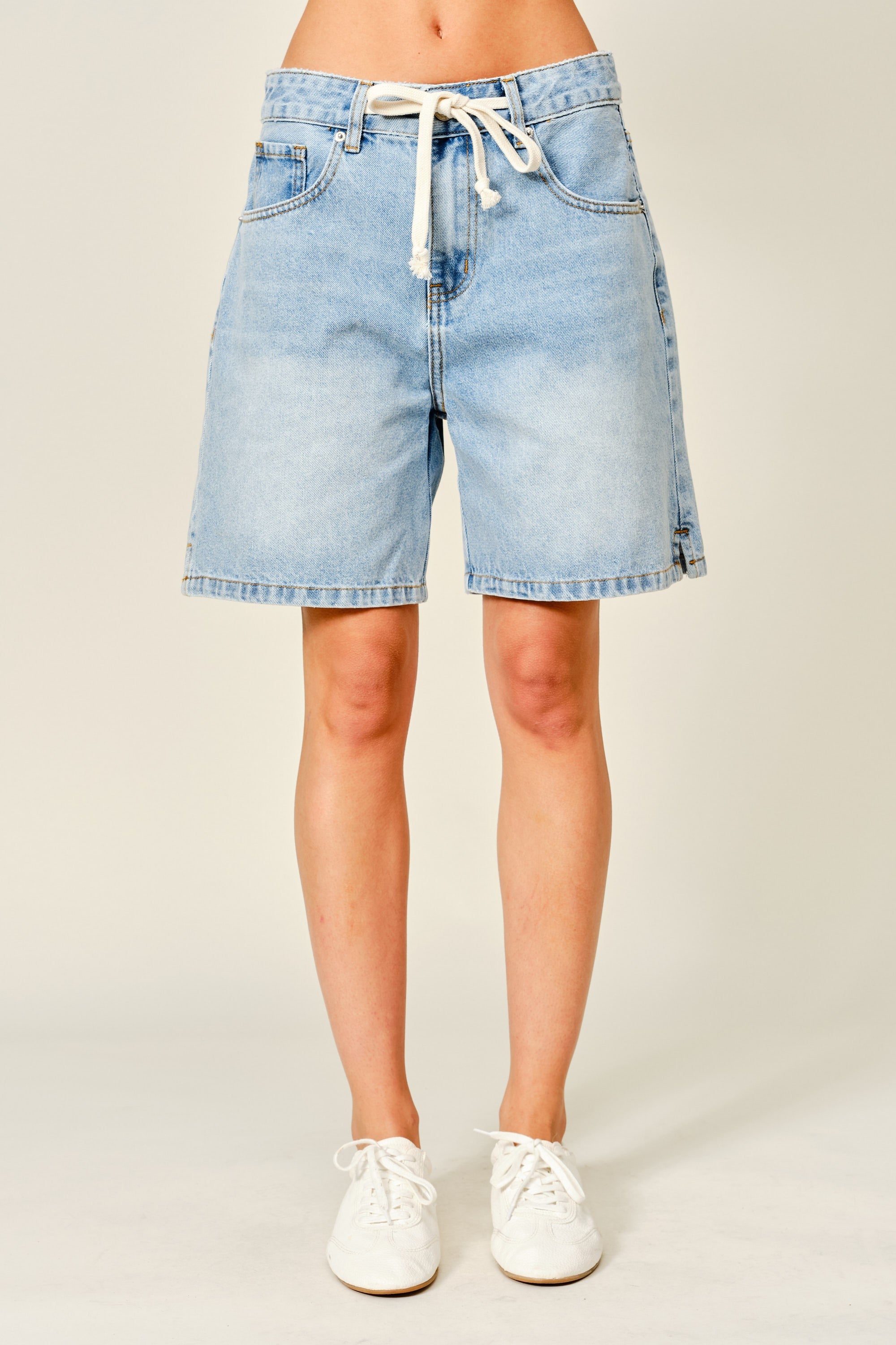 Straight Bermuda Denim Short With Drawstring