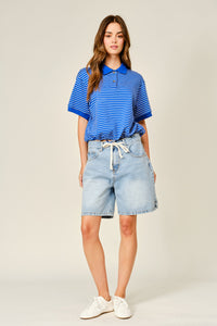 Straight Bermuda Denim Short With Drawstring