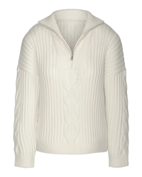 Half Zip Cable Knit Sweater in Winter White