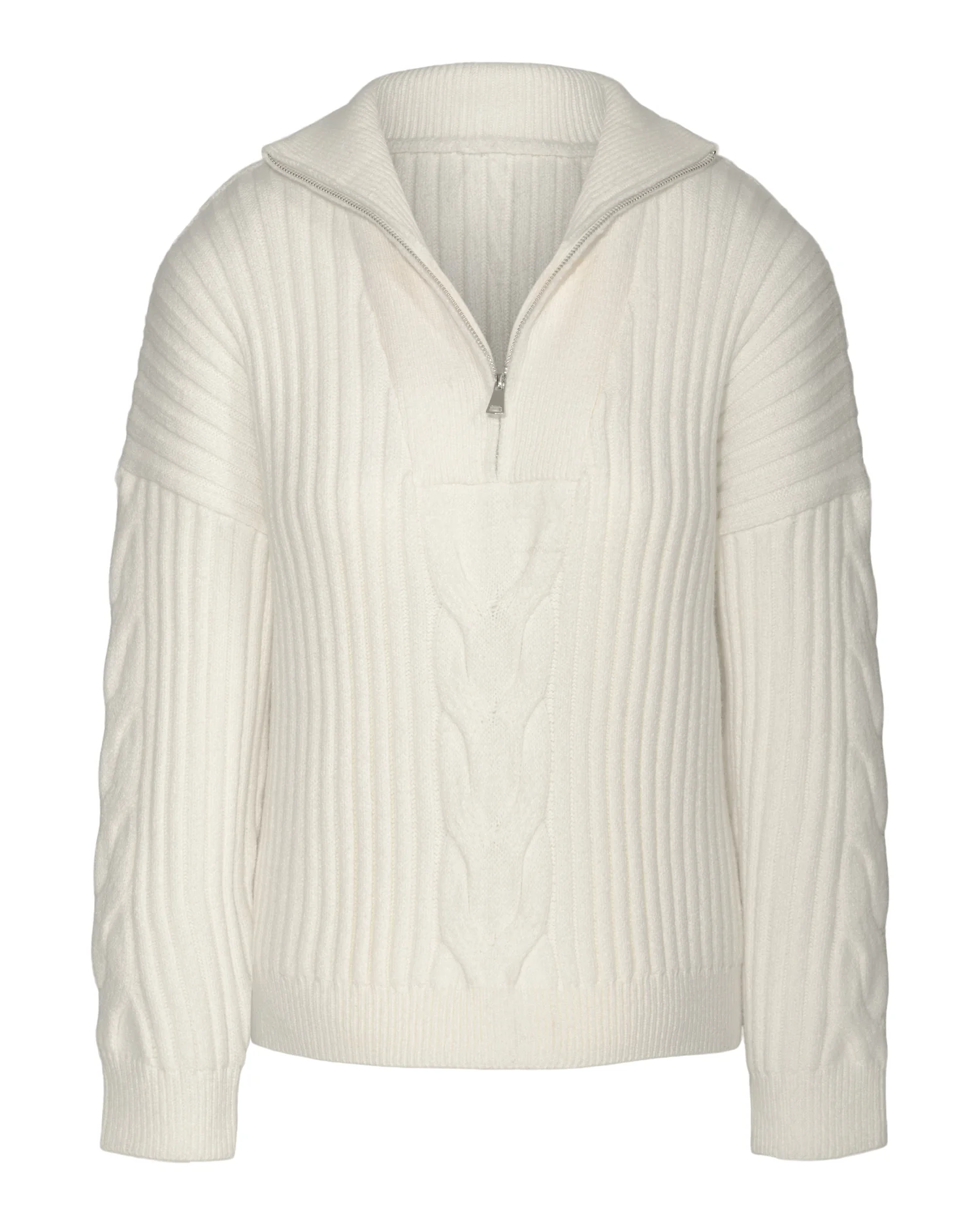 Half Zip Cable Knit Sweater in Winter White
