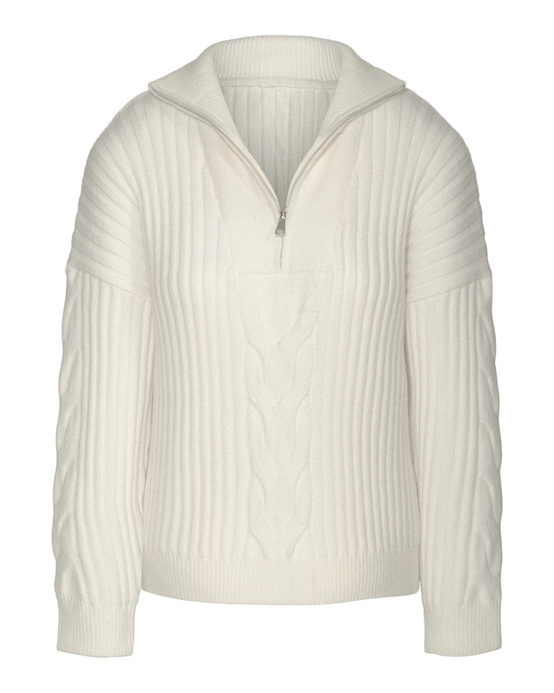 Half Zip Cable Knit Sweater in Winter White